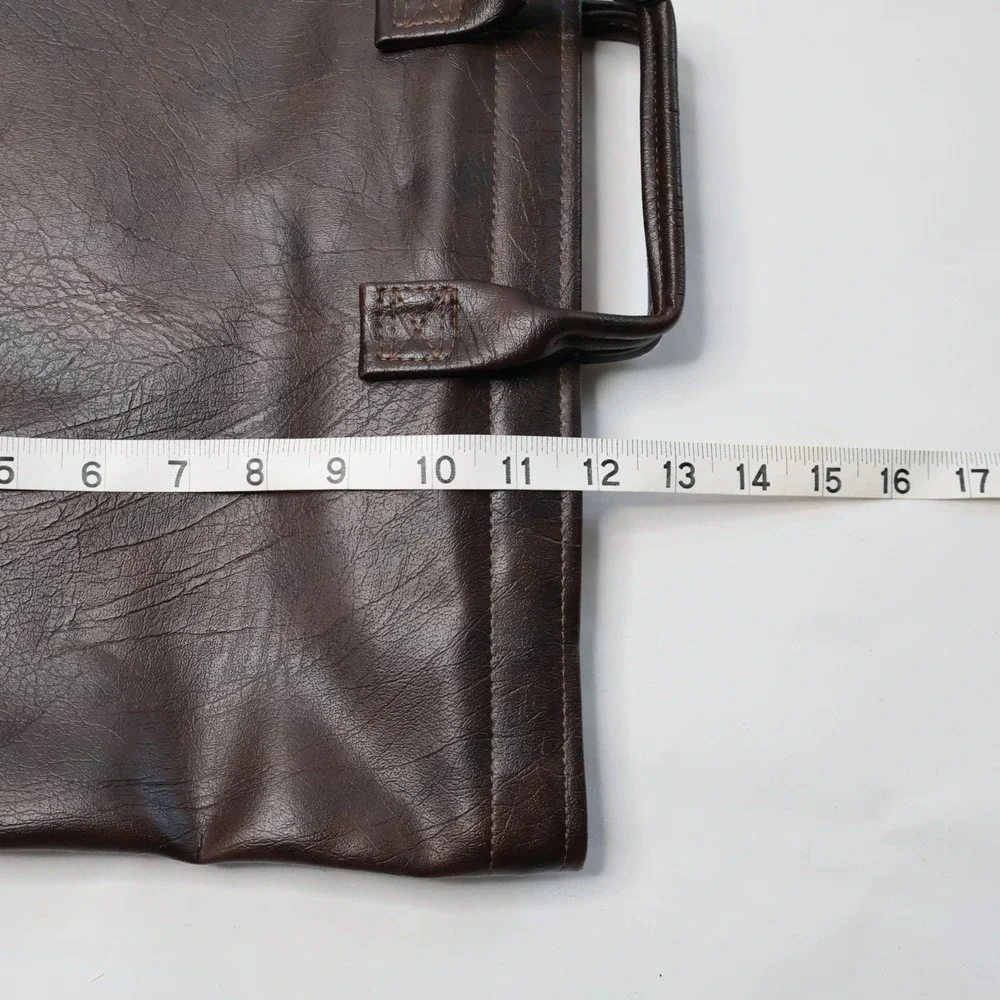 Vintage Brown Faux Leather Document Portfolio Briefcase Bag Metal‎ Hinge Handles
